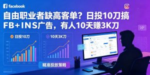 自由职业者缺高客单?日投10刀搞FB+INS广告,有人10天赚3K刀!【原创双语字幕】-遨游资源库