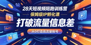 28天短视频陪跑训练营,保姆级IP孵化课,打破流量信息差,从0打造高流量账号-遨游资源库
