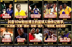 抖音10W粉丝博主的篮球人物传记教学，从选题–文案–素材–剪辑–成片，一镜到底，轻松签约精选独家-遨游资源库