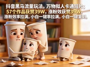 抖音黑马流量玩法，万物拟人卡通短片，57个作品获赞39W，涨粉效率拉满，小白一键复刻，保姆级拆解-遨游资源库
