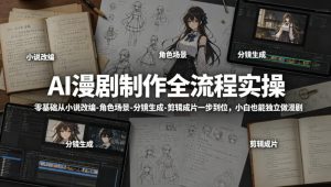 AI漫剧制作全流程实操，零基础从小说改编-角色场景-分镜生成-剪辑成片一步到位，小白也能独立做漫剧-遨游资源库