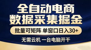 全自动电商数据采集掘金，批量可矩阵单窗口日入30+，无需云机一台电脑开干【揭秘】-遨游资源库