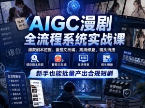AIGC漫剧全流程系统实战课,爆款剧本挖掘、番茄文改编、高清修复、镜头衔接,新手也能批量产出合规短剧-遨游资源库