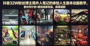抖音32W粉丝博主局外人笔记的体验人生副本动画教学,拿伙伴计划+精选独家收益,新赛道新涨粉快【录制版】-遨游资源库
