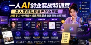 一人AI创业实战特训营,单人零团队轻资产创业指南,AI数字人+IP打造+短视频流量全套路落地变现教程-遨游资源库