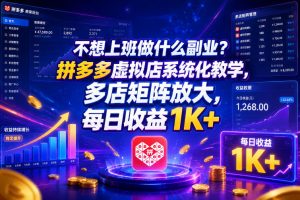 不想上班做什么副业?拼多多虚拟店系统化教学,多店矩阵放大,每日收益1K+【揭秘】-遨游资源库