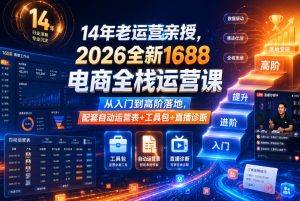 14年老运营亲授,2026全新1688电商全栈运营课,从入门到高阶落地,配套自动运营表+工具包+直播诊断等-遨游资源库