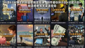 抖音63W博主的财富思维变现课，创作者伙伴计划+分成计划+收徒商单等多渠道变现-遨游资源库