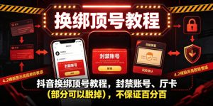 抖音换绑顶号教程，封禁账号、Ting卡（部分可以脱掉），不保证百分百-遨游资源库