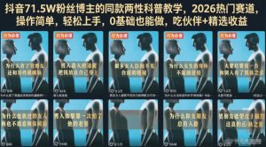 抖音71.5W粉丝博主的同款两性科普教学，2026热门赛道，操作简单，轻松上手，0基础也能做，吃伙伴+精选收益-遨游资源库