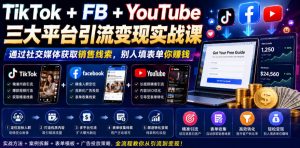 TikTok+FB+YouTube三大平台引流变现实战课，通过社交媒体获取销售线索，别人填表单你賺钱【原创双语字幕】-遨游资源库