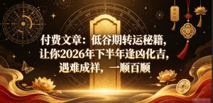 付费文章：低谷期转运秘籍，让你2026年下半年逢凶化吉，遇难成祥，一顺百顺-遨游资源库