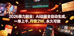 2026暴力副业：AI动画全自动生成，一单上千，月稳2W，永久可做【揭秘】-遨游资源库