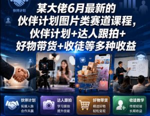 某大佬6月最新的伙伴计划图片类赛道课程，伙伴计划+达人跟拍+好物带货+收徒等多种收益-遨游资源库