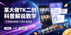 某大佬TK二创科普解说教学,不用原创拍摄不用外语基础,零基础做TikTok中视频稳定变现-遨游资源库