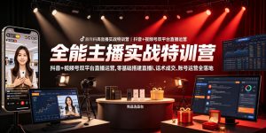 全能主播实战特训营|抖音+视频号双平台直播运营,零基础搭建直播间、精准选品、话术成交、账号运营全落地-遨游资源库