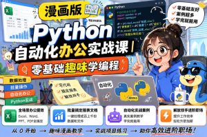 漫画版Python自动化办公实战课|零基础趣味学编程,全场景办公提效、批量搞定报表文档、解放双手进阶职场-遨游资源库