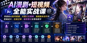 AI漫剧+短视频全能实战课|零基础从账号搭建、AI图文生视频、漫剧剧本创作到剪辑成片、合规过审、版权登记全落地教学-遨游资源库