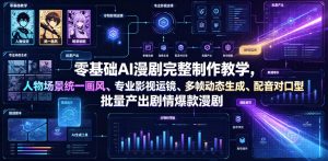 零基础AI漫剧完整制作教学,人物场景统一画风、专业影视运镜、多帧动态生成、配音对口型,批量产出剧情爆款漫剧-遨游资源库