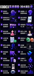 Codex智能体实战全能课｜0基础从搭建技能到自动化落地，视频剪辑-办公-知识库-数字人全场景变现教程-遨游资源库